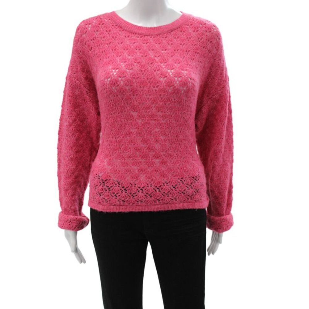 Zara Womens Pink Geometric Crew Neck Pullover Sweater Acrylic Size L